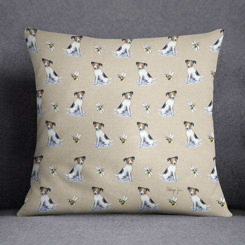 Border Terrier and Bee Cushion